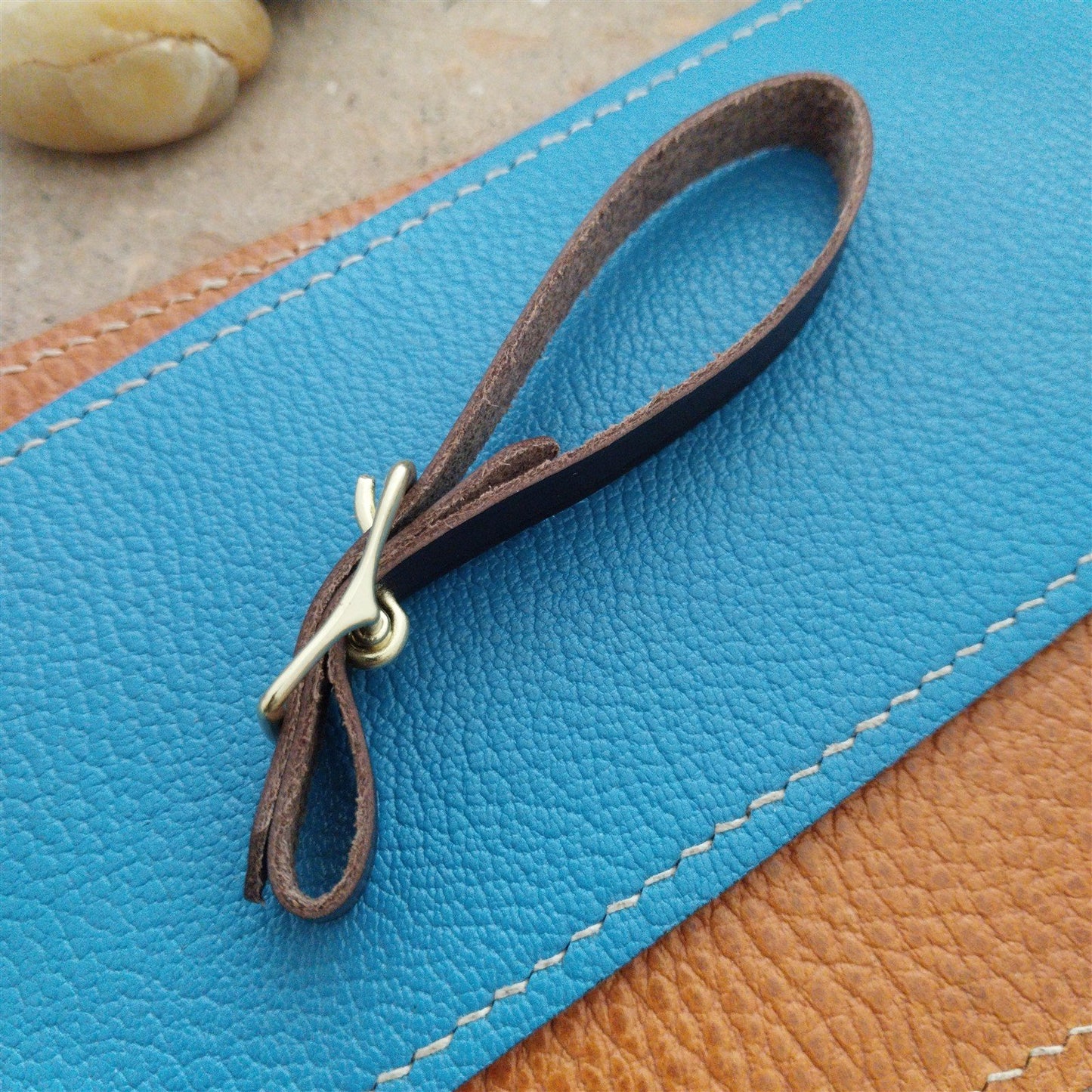 3/8" Brown English Bridle Leather Watch Fob Strap & Polished Brass Finish Buckle