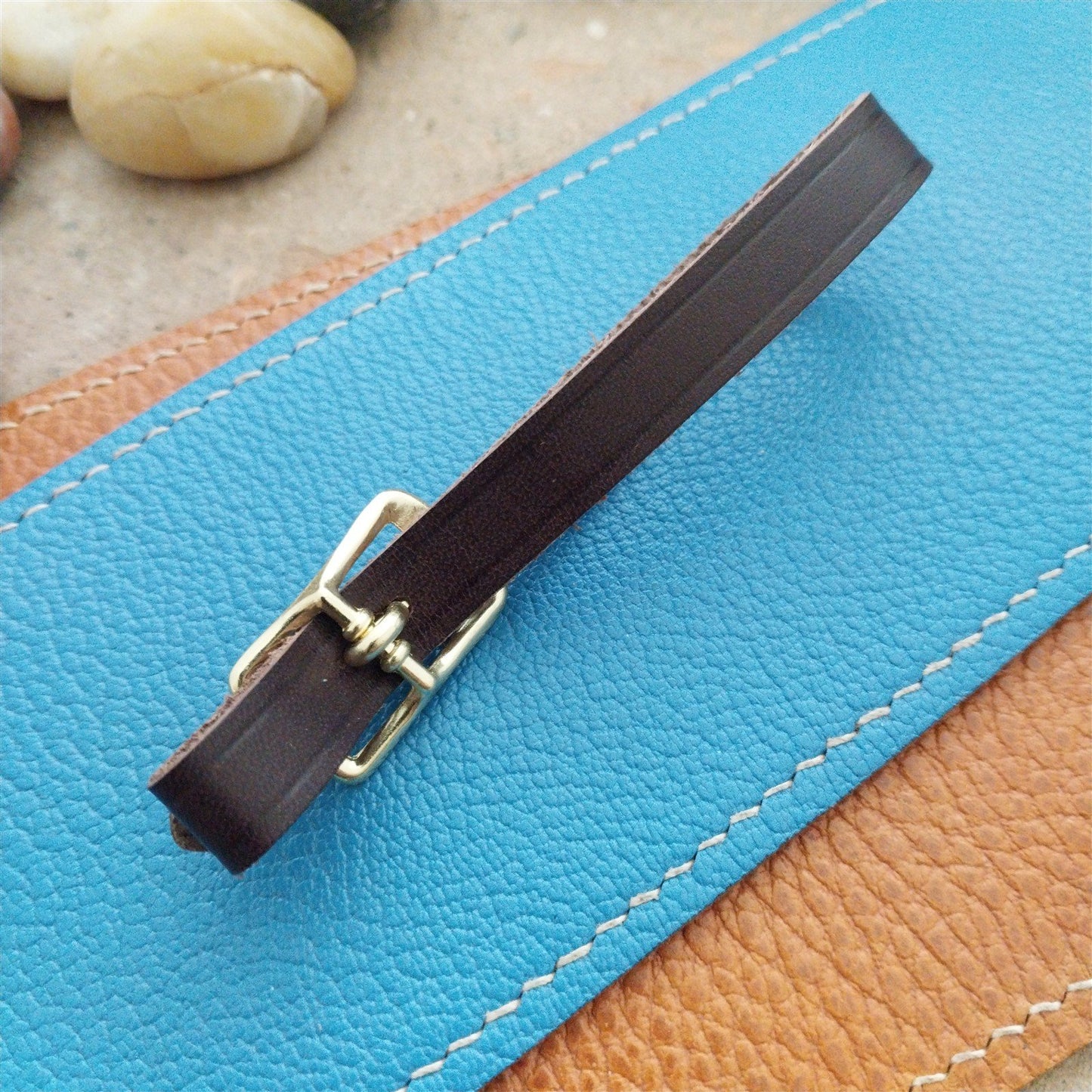 3/8" Brown English Bridle Leather Watch Fob Strap & Polished Brass Finish Buckle