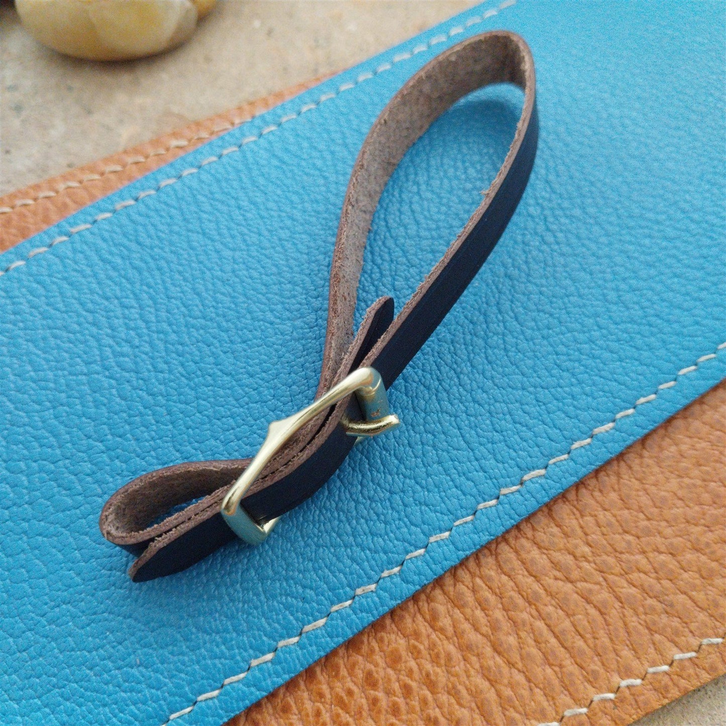 3/8" Brown English Bridle Leather Watch Fob Strap & Polished Brass Finish Buckle