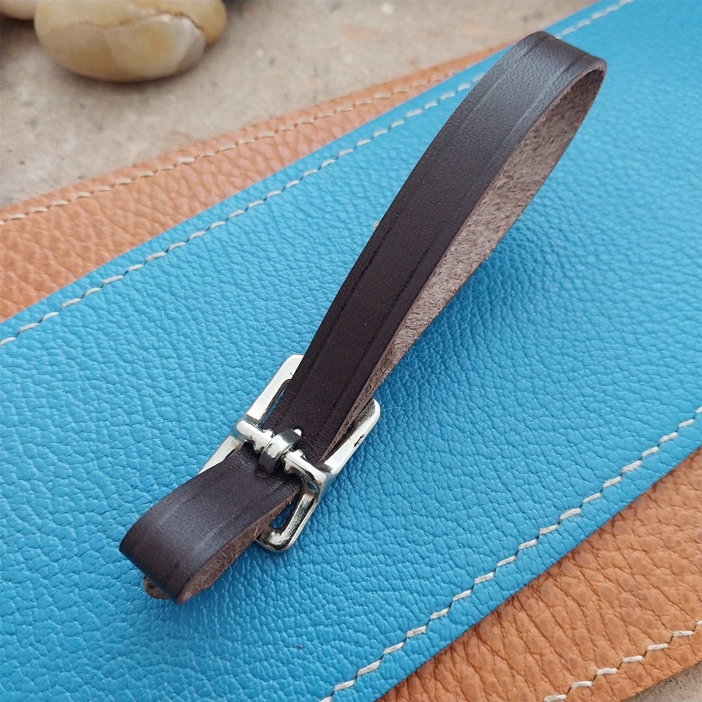 3/8" Brown English Bridle Leather Watch Fob Strap &Polished Nickel Finish Buckle