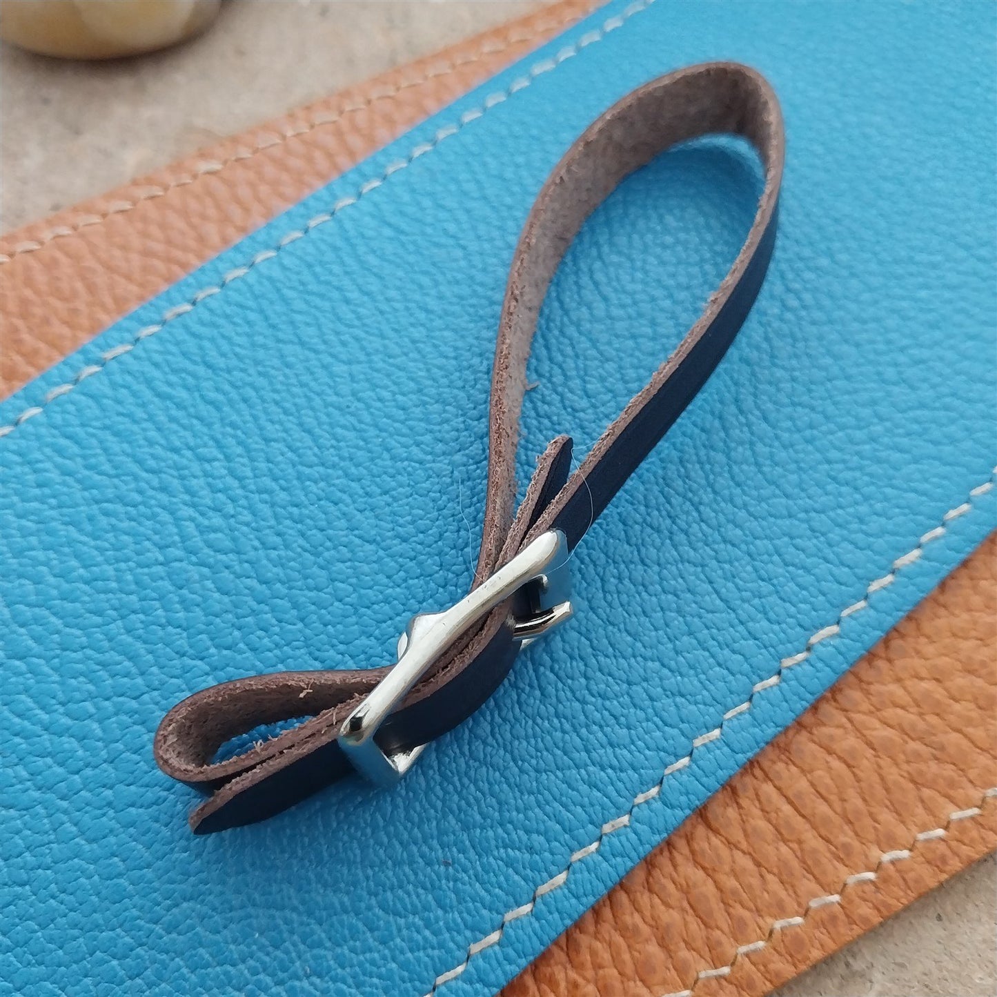 3/8" Brown English Bridle Leather Watch Fob Strap &Polished Nickel Finish Buckle