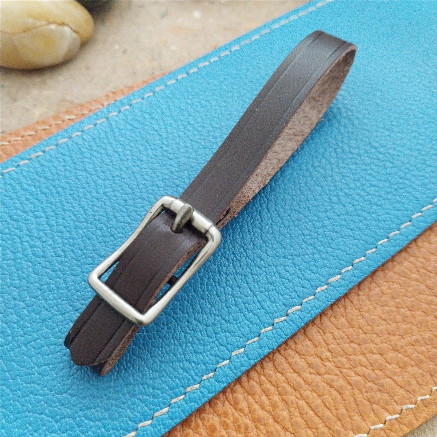 3/8" Brown English Bridle Leather Watch Fob Strap & Antique Nickel Finish Buckle