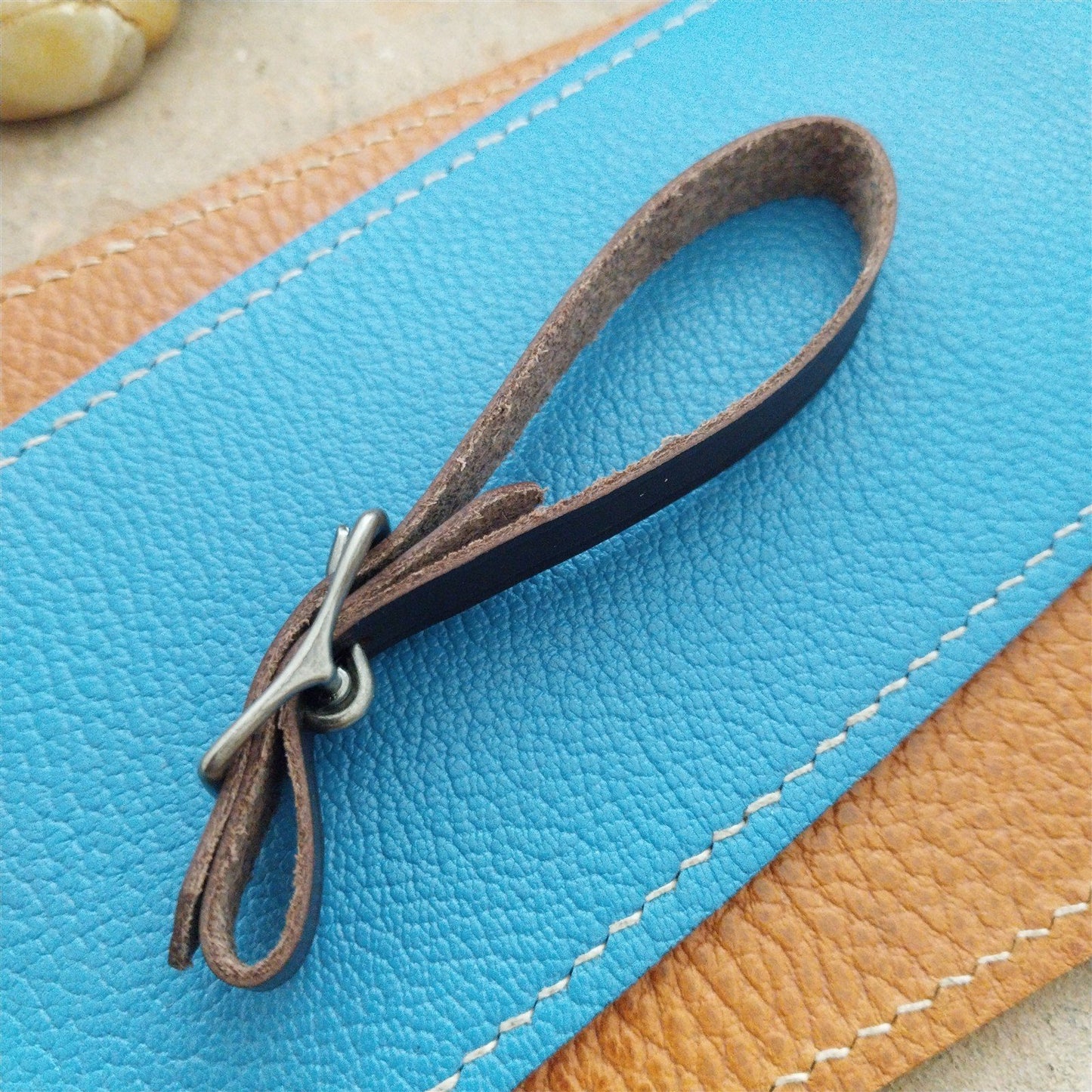 3/8" Brown English Bridle Leather Watch Fob Strap & Antique Nickel Finish Buckle