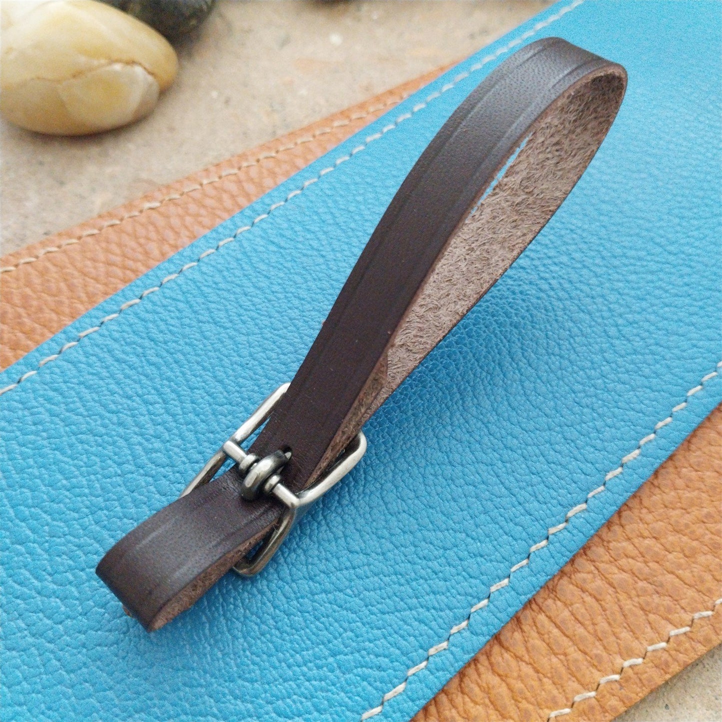 3/8" Brown English Bridle Leather Watch Fob Strap & Antique Nickel Finish Buckle