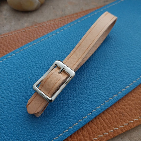 3/8" Natural Leather Watch Fob Strap & Polished Nickel Finish Buckle