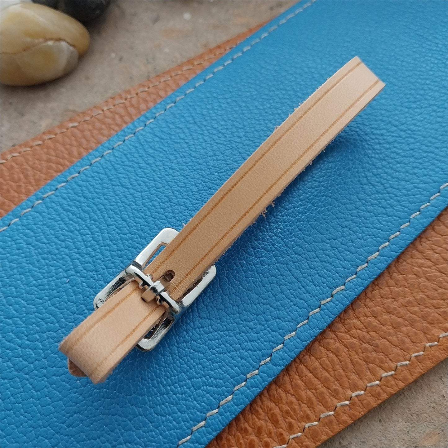 3/8" Natural Leather Watch Fob Strap & Polished Nickel Finish Buckle