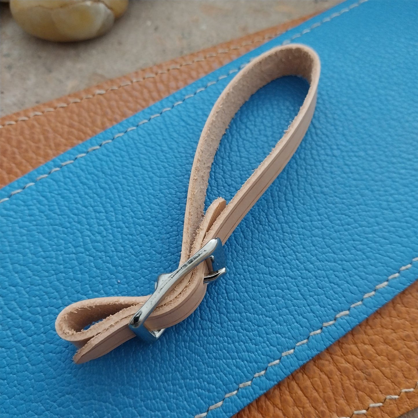 3/8" Natural Leather Watch Fob Strap & Polished Nickel Finish Buckle