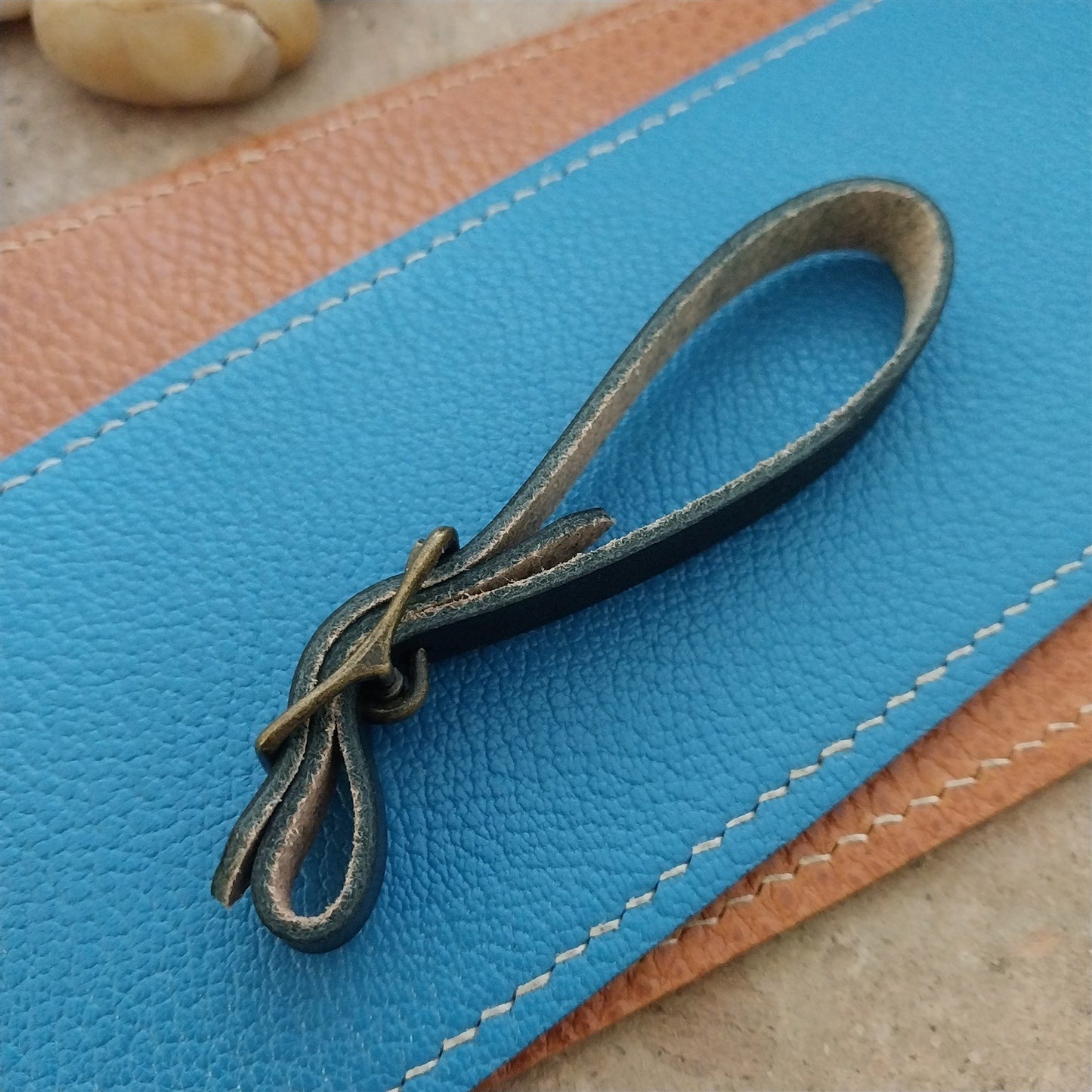 3/8" Black Saddle Leather Watch Fob Strap & Antique Brass Finish Buckle