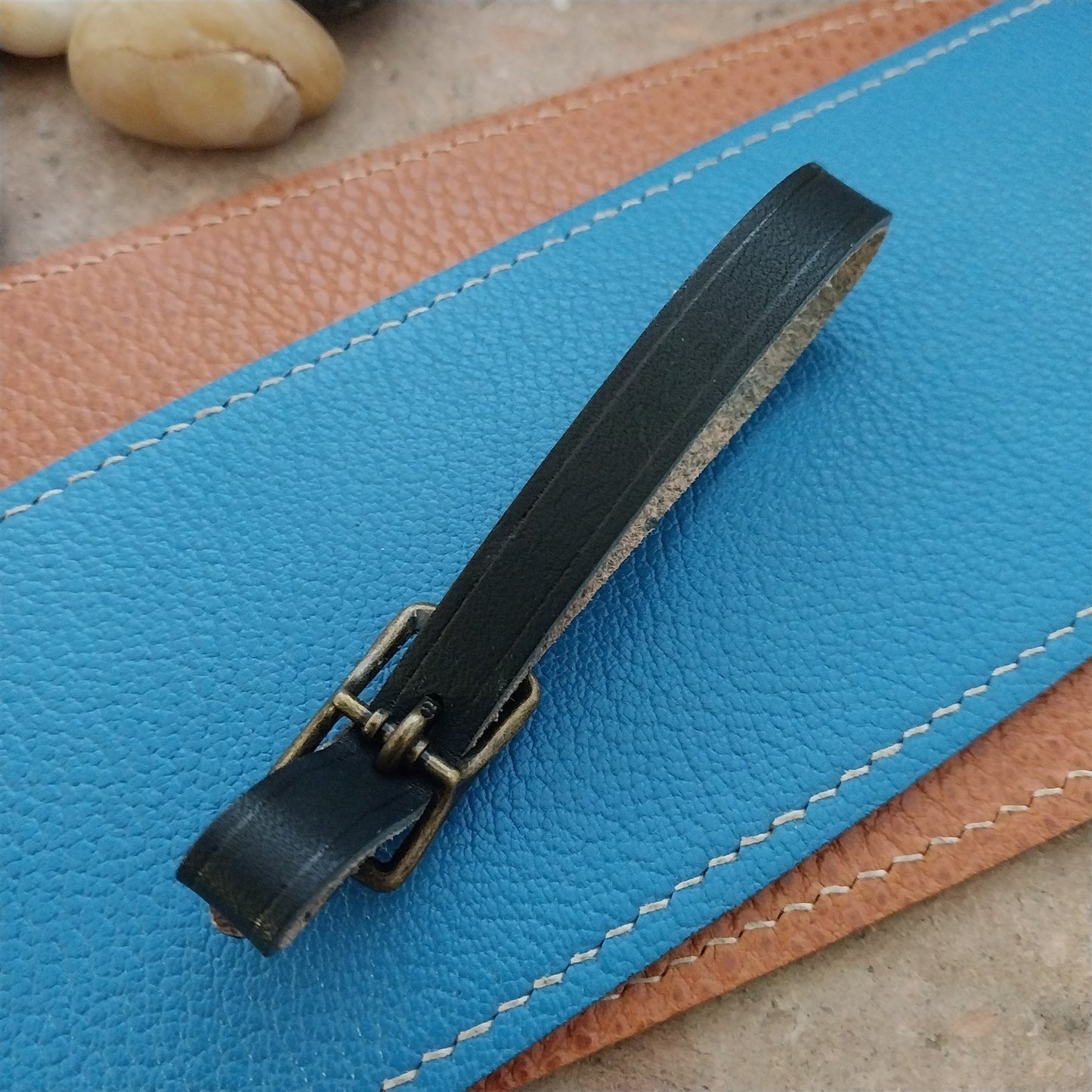 3/8" Black Saddle Leather Watch Fob Strap & Antique Brass Finish Buckle