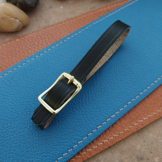 3/8" Black Saddle Leather Watch Fob Strap & Polished Brass Finish Buckle