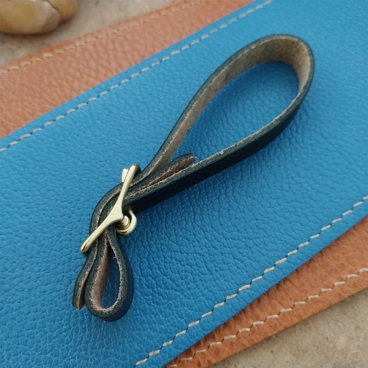 3/8" Black Saddle Leather Watch Fob Strap & Polished Brass Finish Buckle