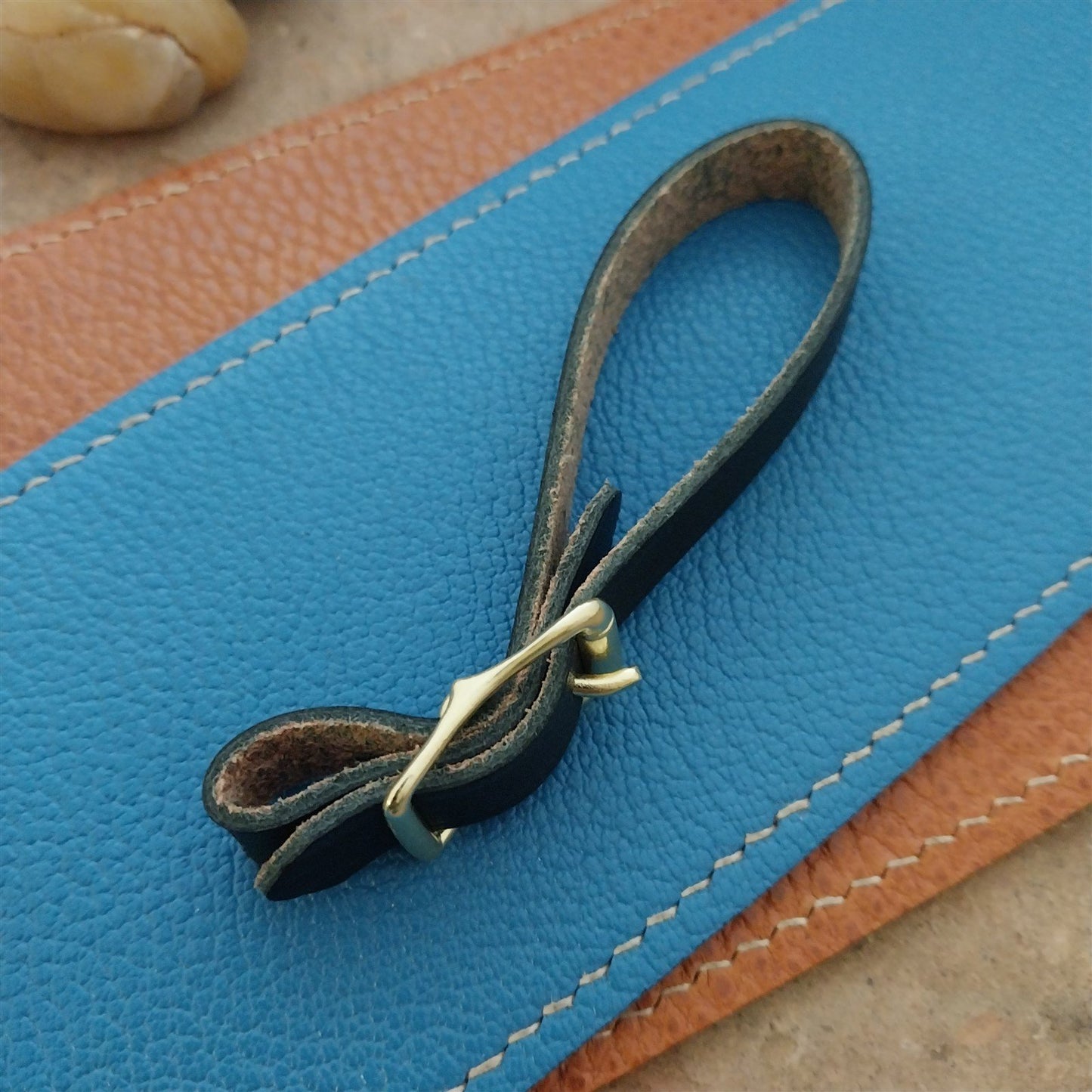 3/8" Black Saddle Leather Watch Fob Strap & Polished Brass Finish Buckle