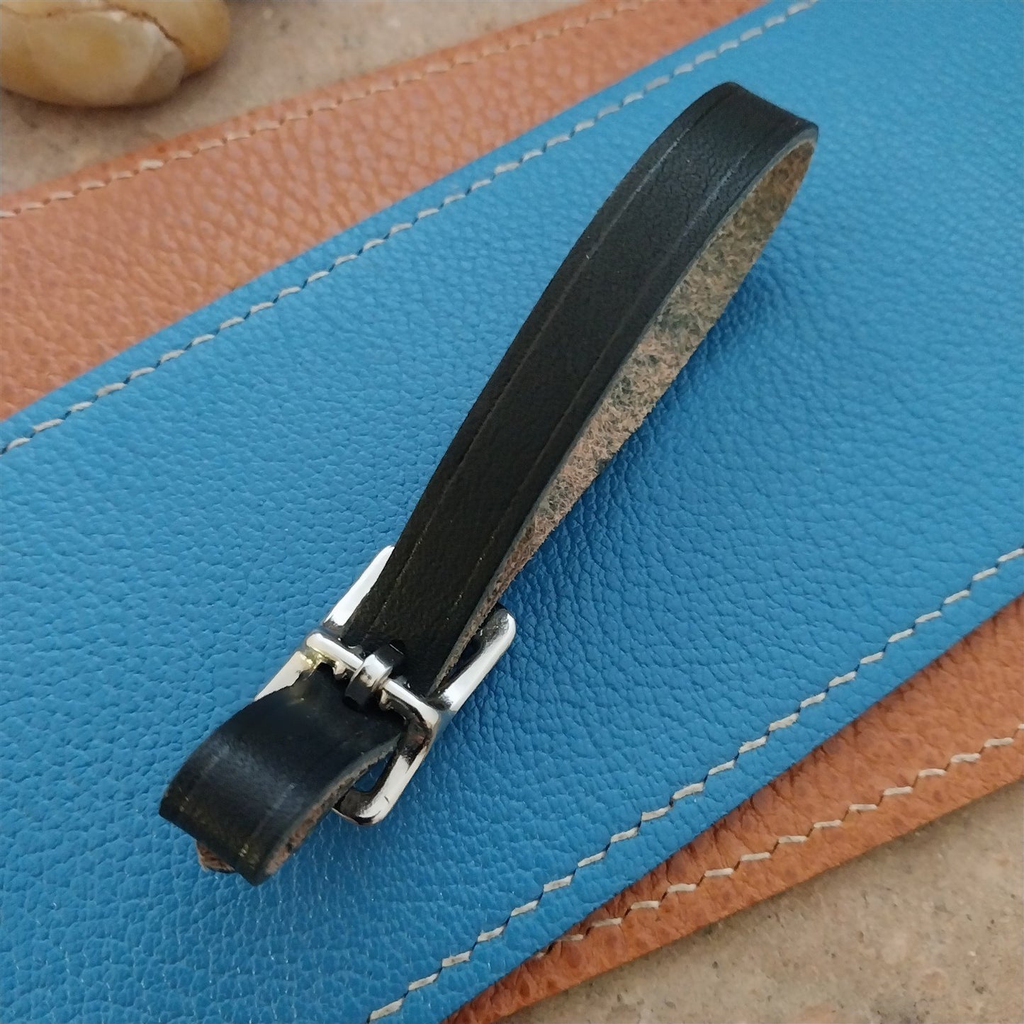 3/8" Black Saddle Leather Watch Fob Strap & Polished Nickel Finish Buckle