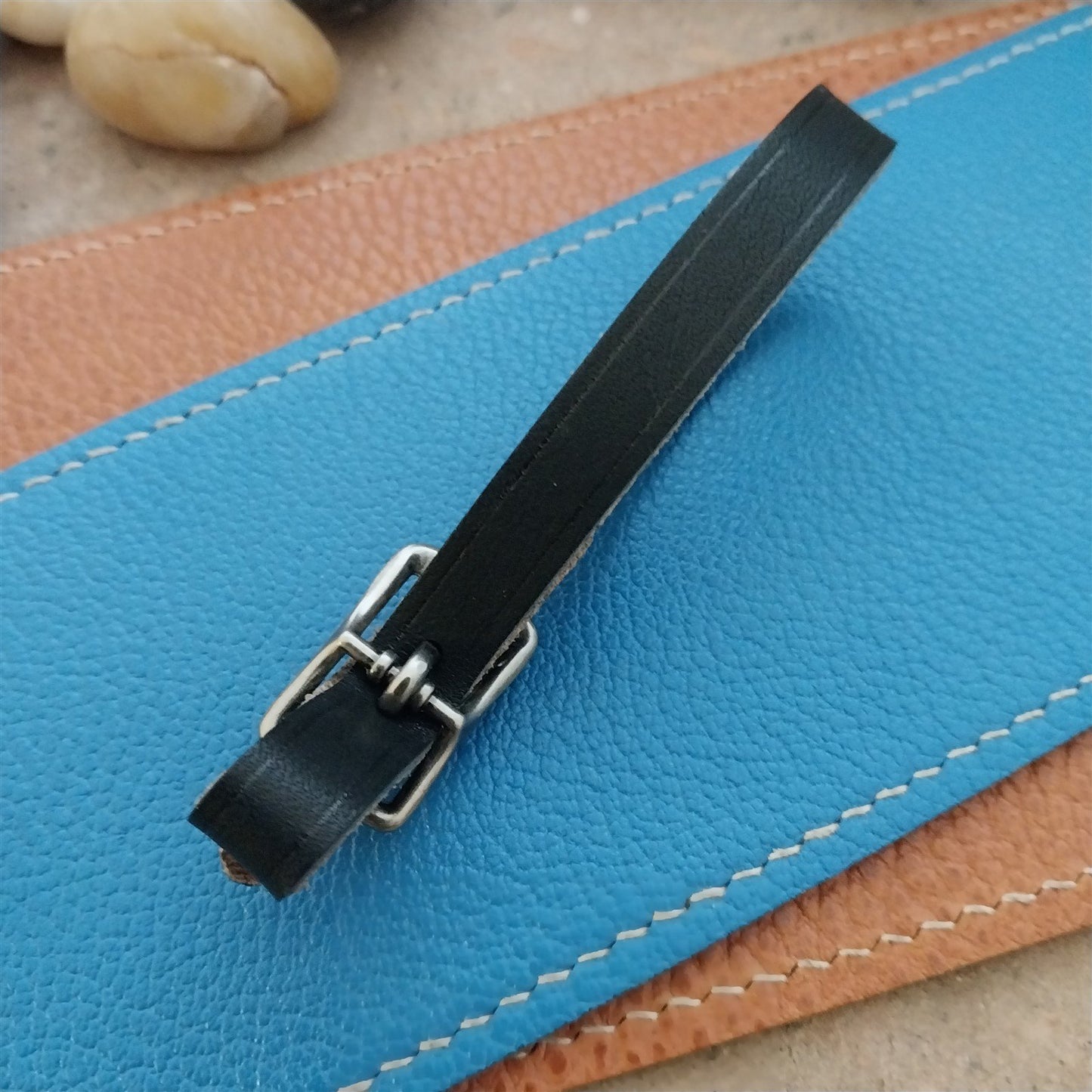 3/8" Black Saddle Leather Watch Fob Strap & Antique Nickel Finish Buckle