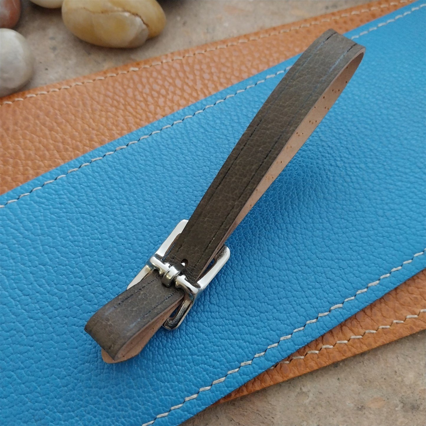 3/8" Gray Pigskin Leather Watch Fob Strap & Polished Nickel Finish Buckle