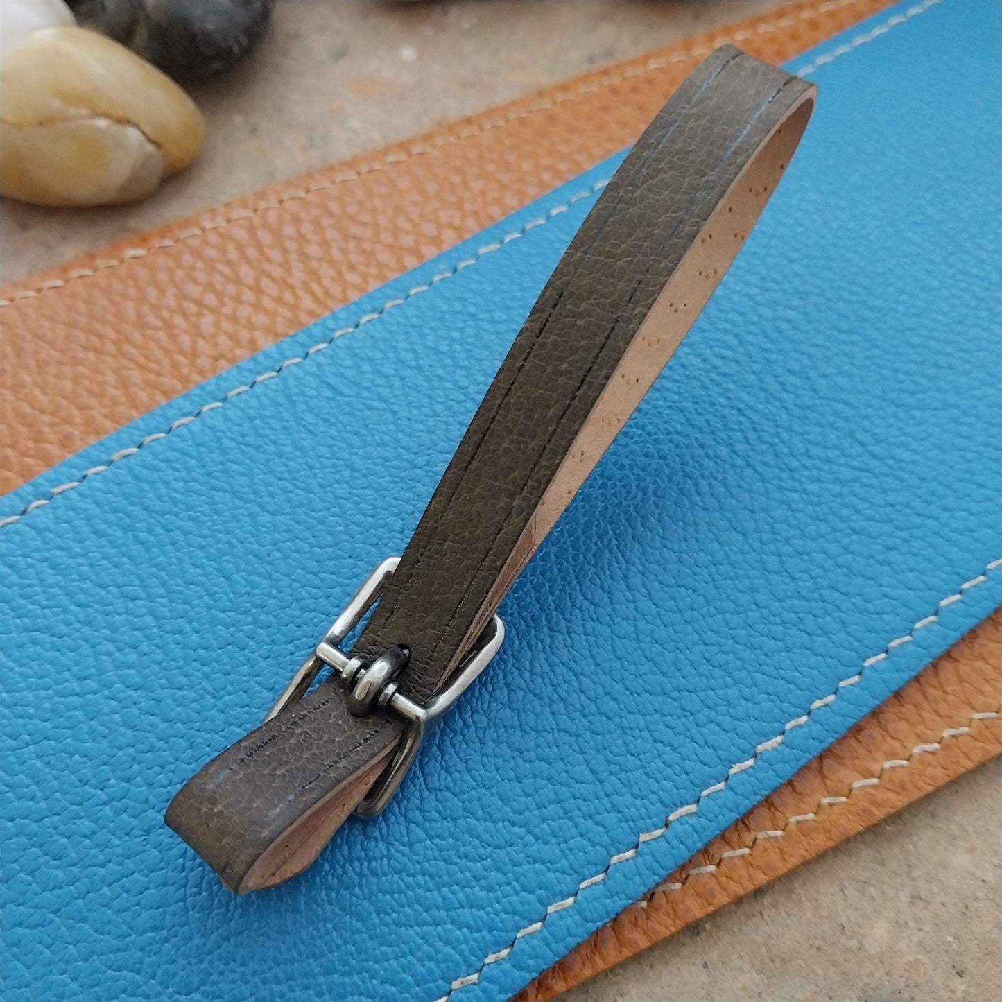 3/8" Gray Pigskin Leather Watch Fob Strap & Antique Nickel Finish Buckle