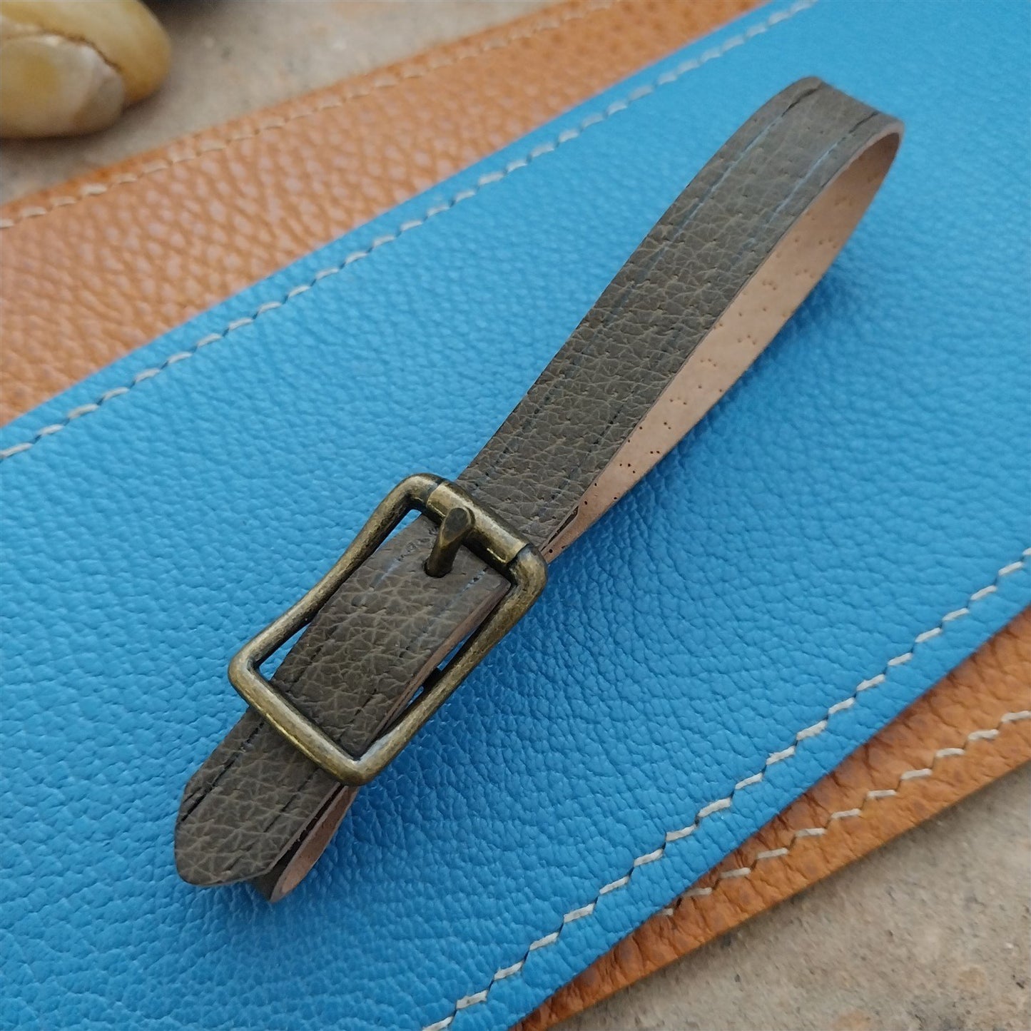 3/8" Gray Pigskin Leather Watch Fob Strap & Antique Brass Finish Buckle