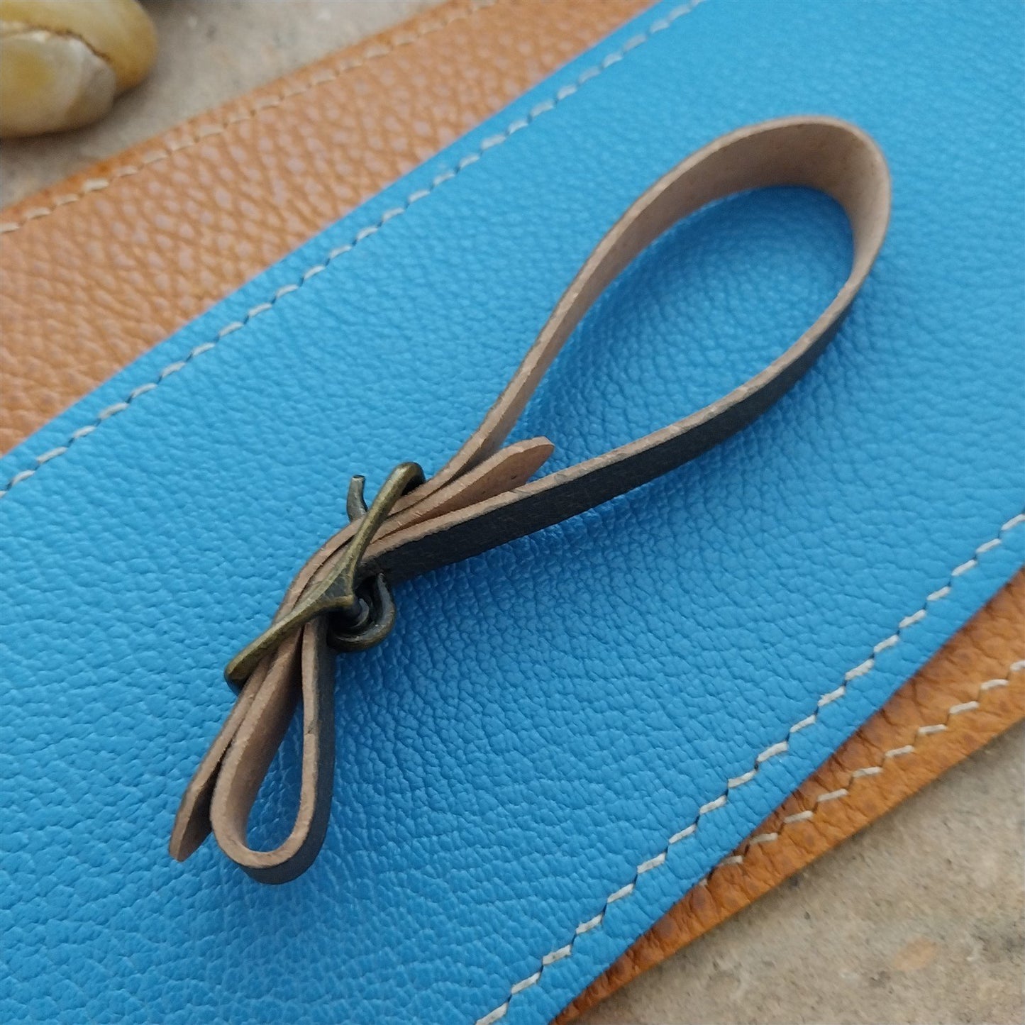 3/8" Gray Pigskin Leather Watch Fob Strap & Antique Brass Finish Buckle