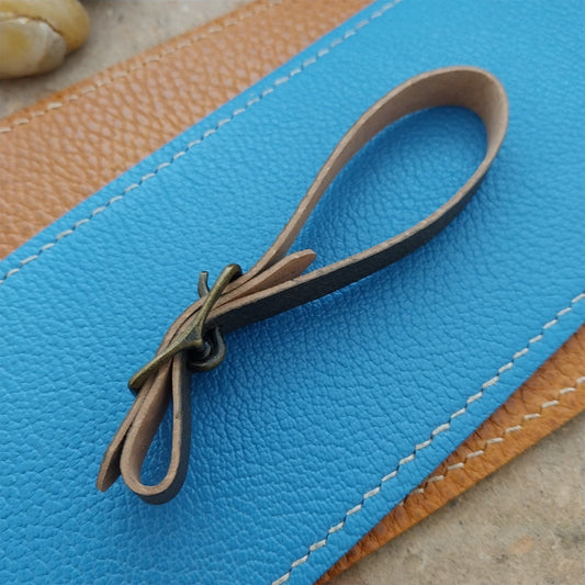 3/8" Gray Pigskin Leather Watch Fob Strap & Antique Brass Finish Buckle