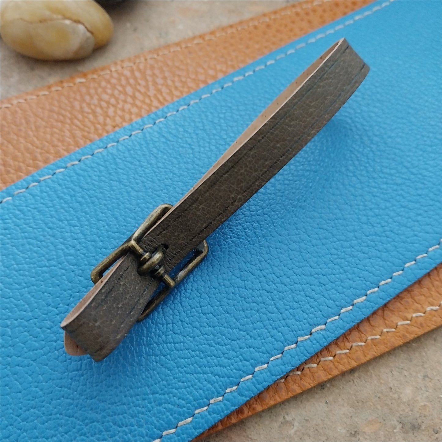 3/8" Gray Pigskin Leather Watch Fob Strap & Antique Brass Finish Buckle