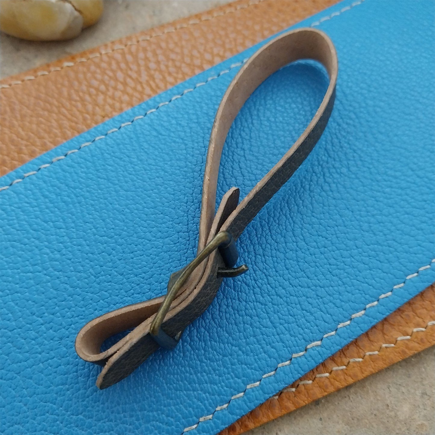 3/8" Gray Pigskin Leather Watch Fob Strap & Antique Brass Finish Buckle