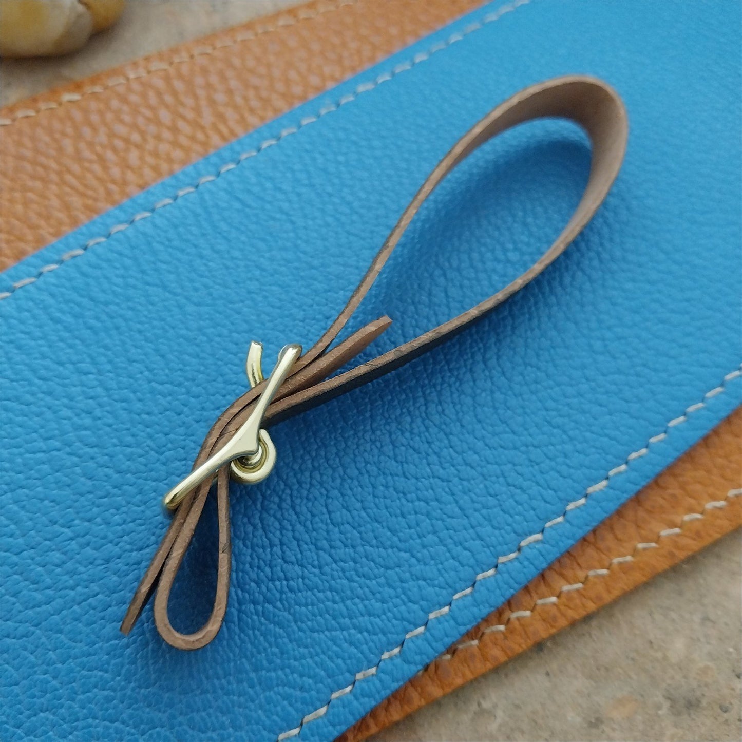 3/8" Gray Pigskin Leather Watch Fob Strap & Polished Brass Finish Buckle