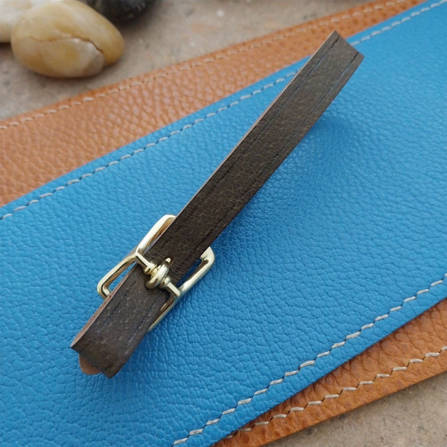 3/8" Gray Pigskin Leather Watch Fob Strap & Polished Brass Finish Buckle