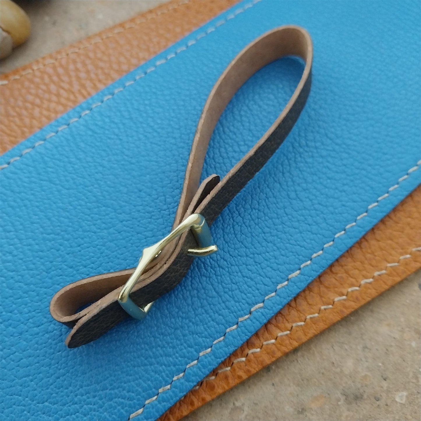 3/8" Gray Pigskin Leather Watch Fob Strap & Polished Brass Finish Buckle