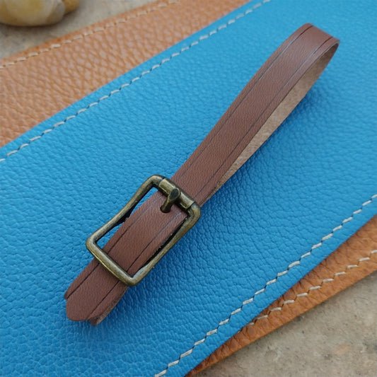 3/8" Brown Saddle Leather Watch Fob Strap & Antique Brass Finish Buckle