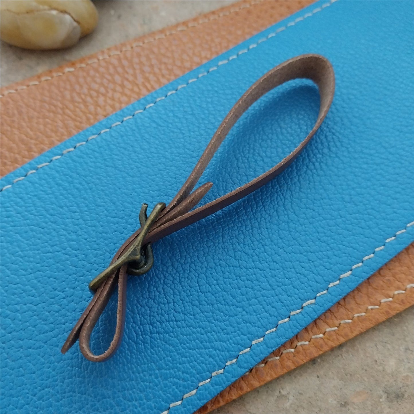 3/8" Brown Saddle Leather Watch Fob Strap & Antique Brass Finish Buckle