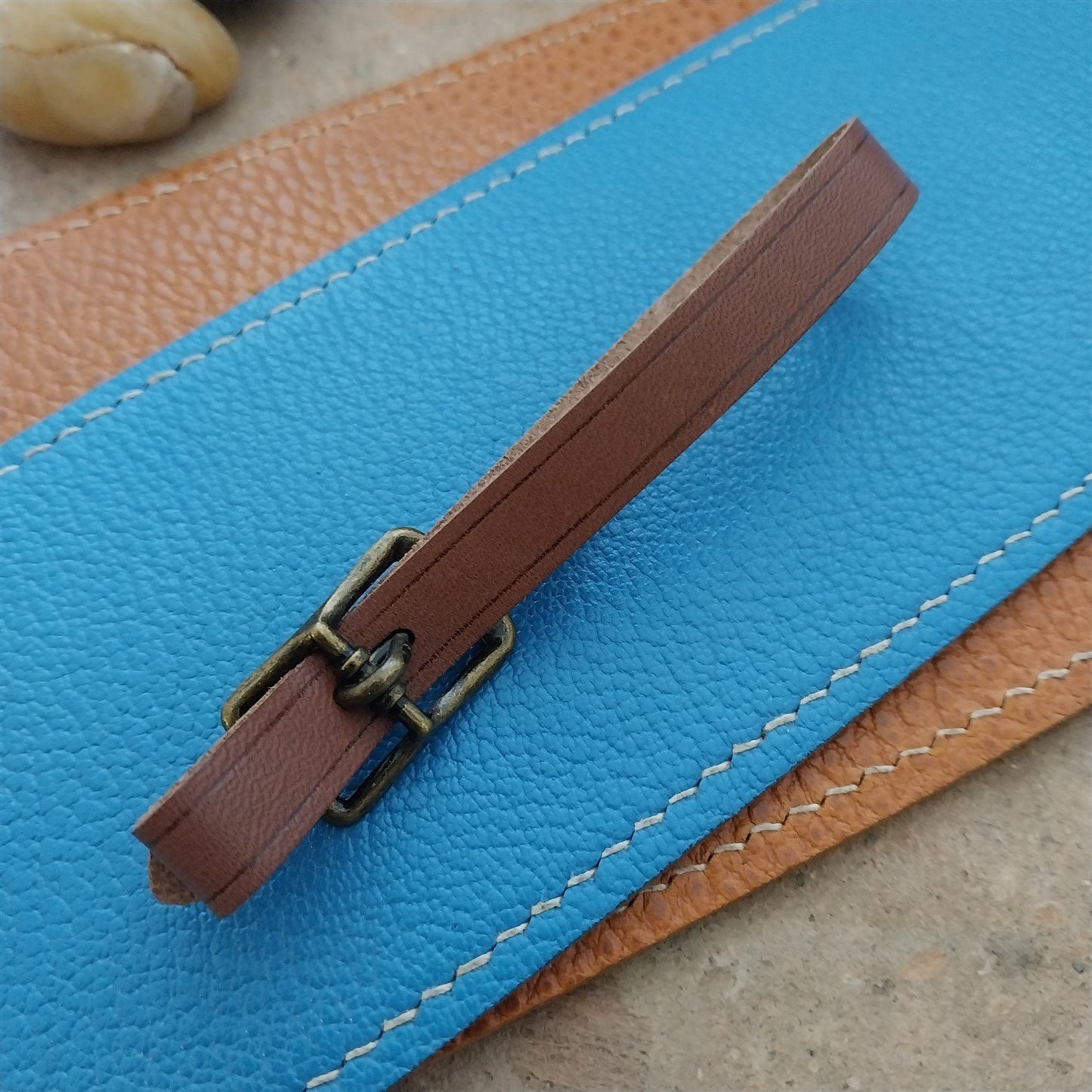 3/8" Brown Saddle Leather Watch Fob Strap & Antique Brass Finish Buckle