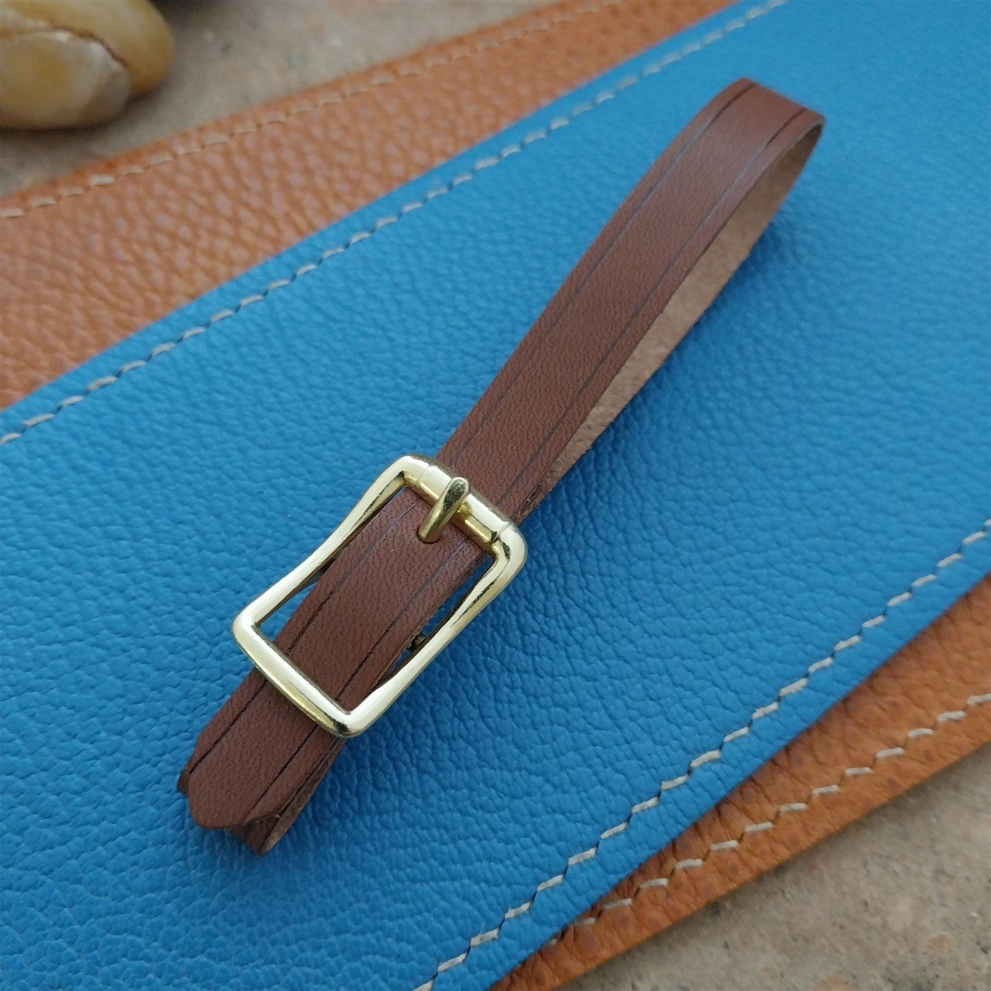 3/8" Brown Saddle Leather Watch Fob Strap & Polished Brass Finish Buckle