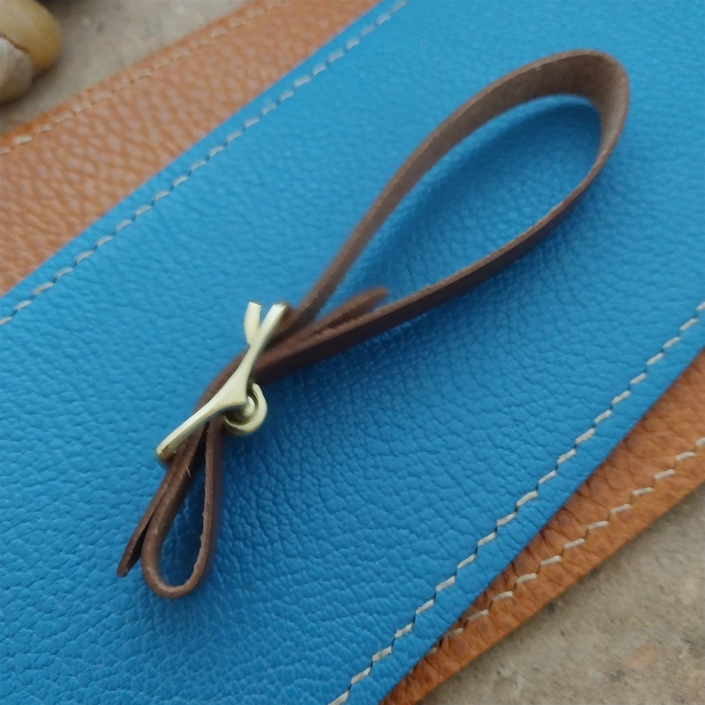 3/8" Brown Saddle Leather Watch Fob Strap & Polished Brass Finish Buckle