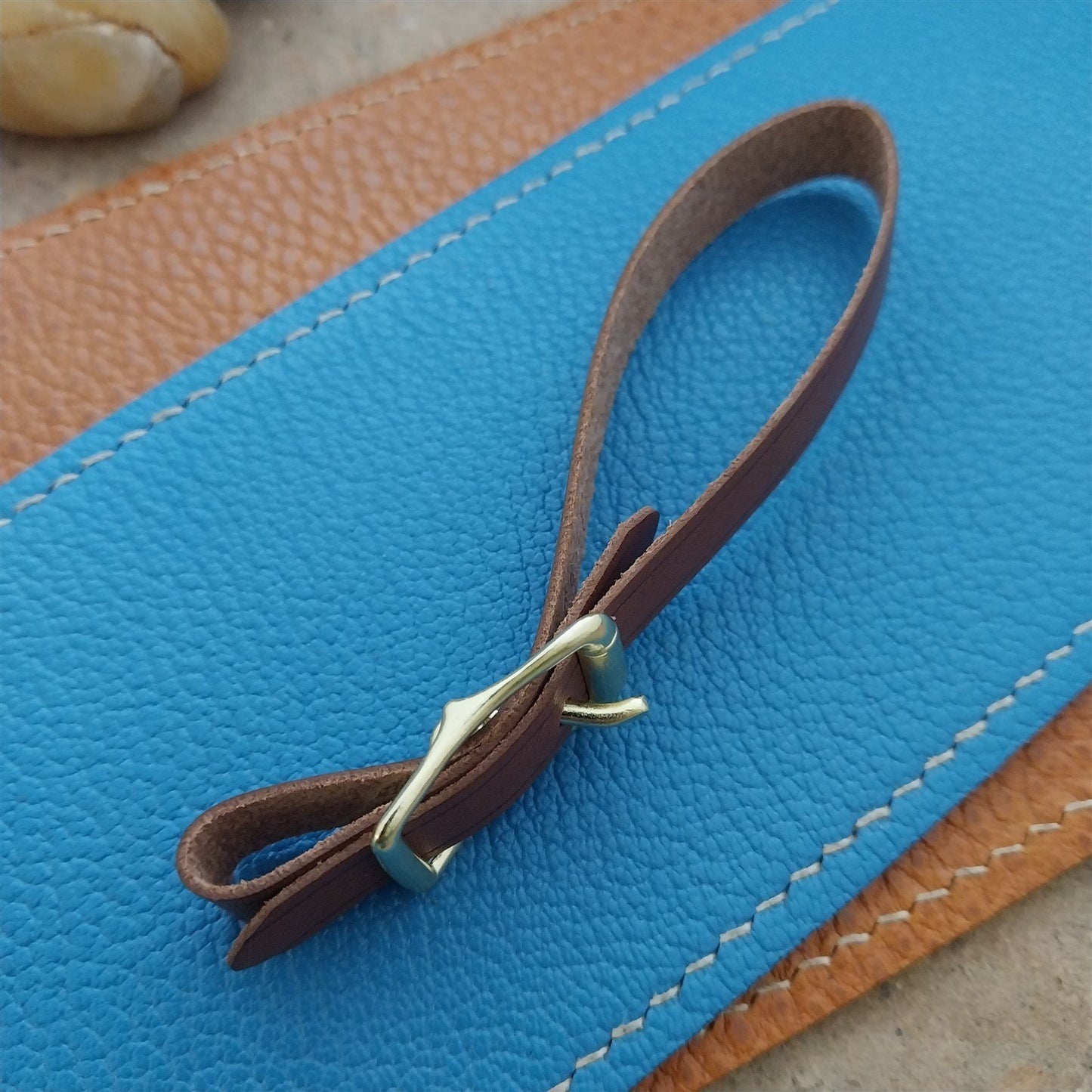 3/8" Brown Saddle Leather Watch Fob Strap & Polished Brass Finish Buckle