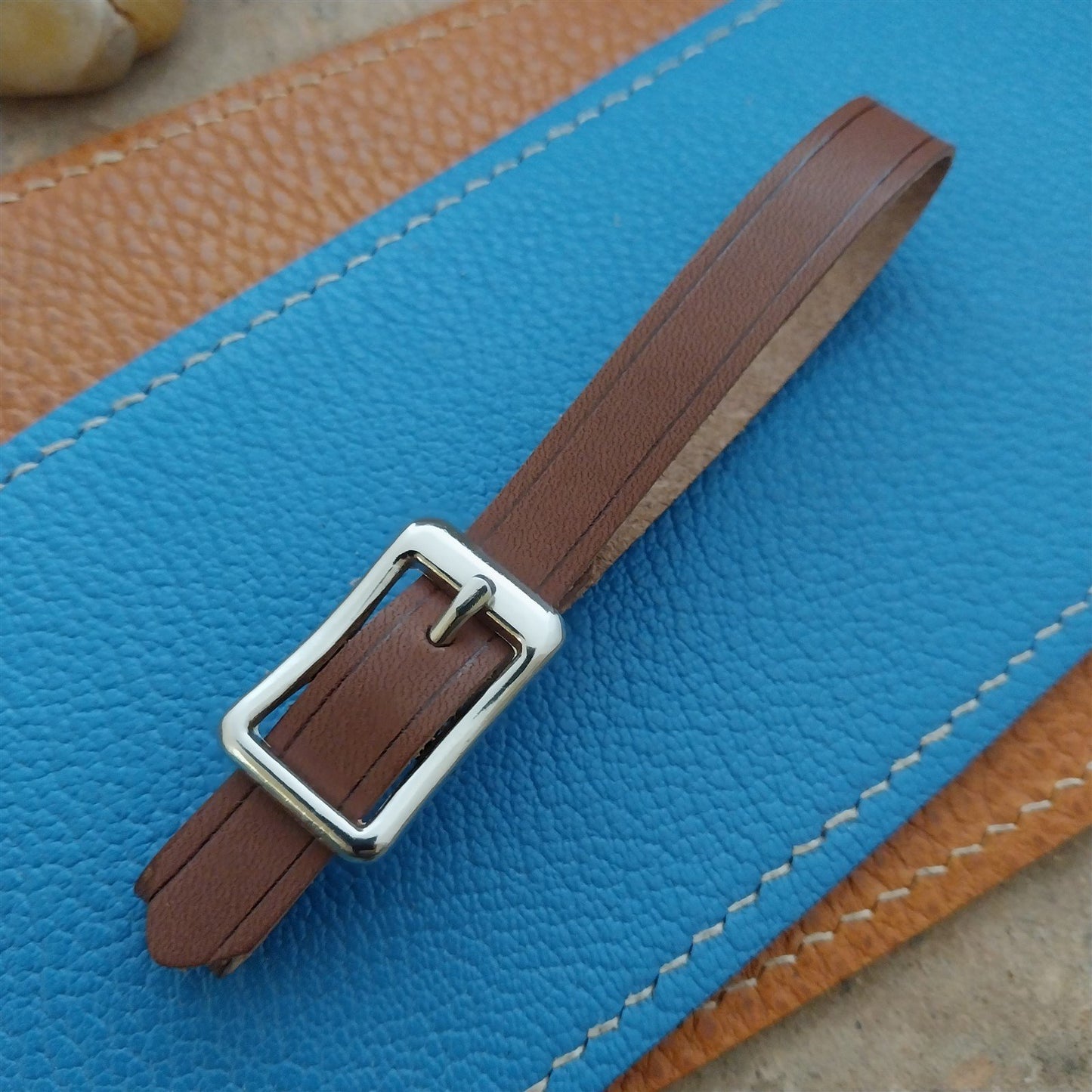 3/8" Brown Saddle Leather Watch Fob Strap & Polished Nickel Finish Buckle