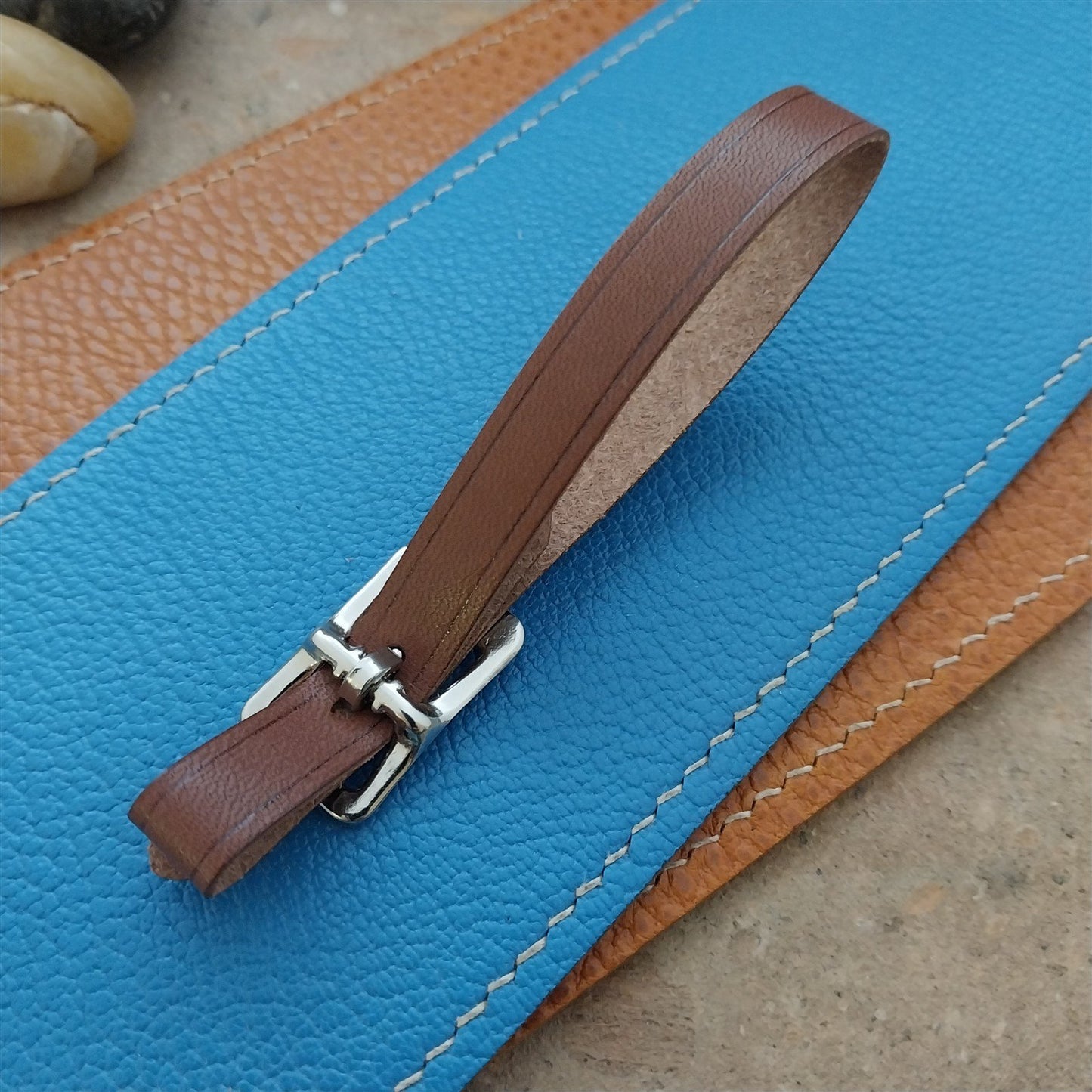 3/8" Brown Saddle Leather Watch Fob Strap & Polished Nickel Finish Buckle