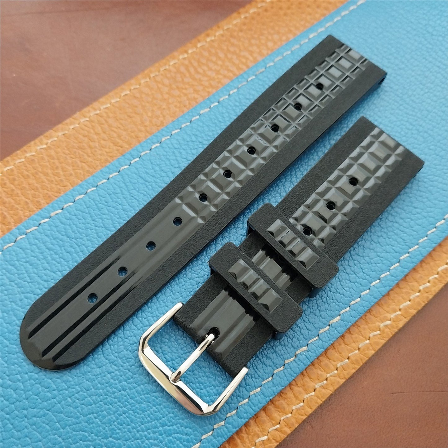 22mm TPU Rubber Black SRPD SXK Chocolate Bar Divers Watch Strap