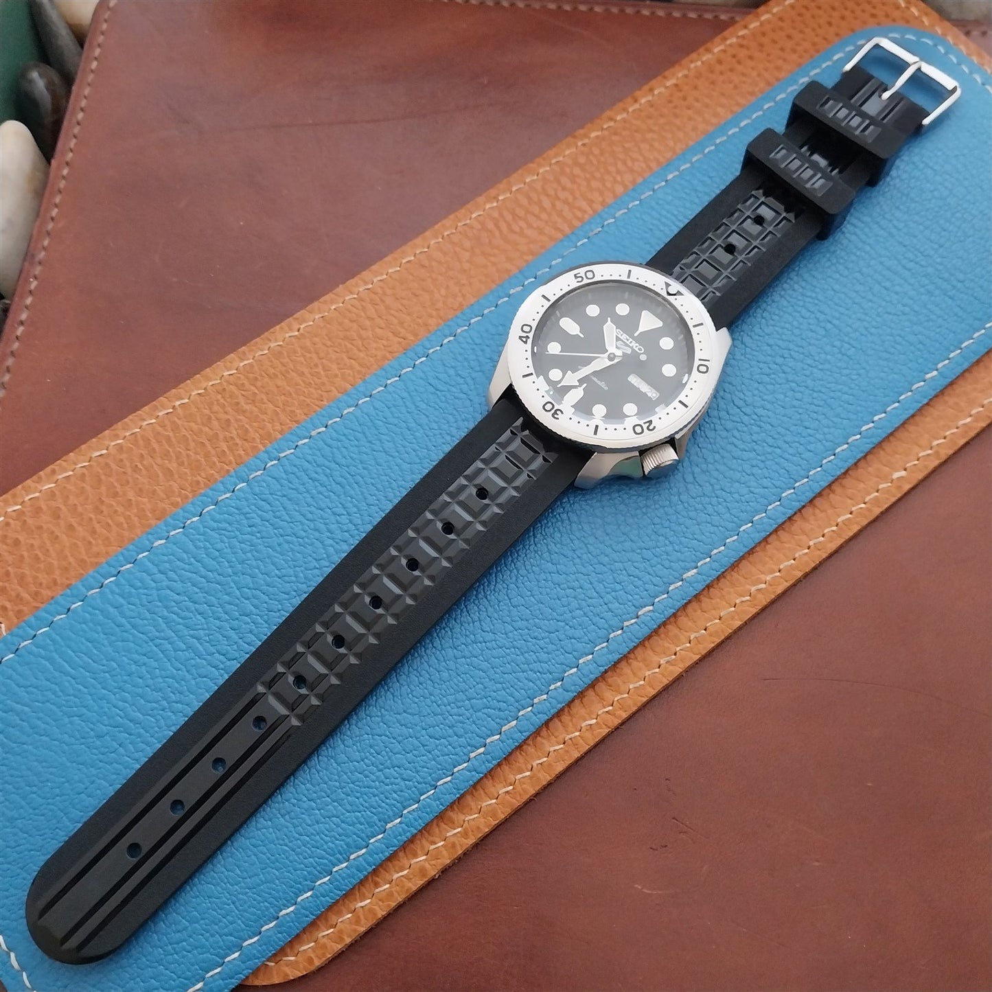 22mm TPU Rubber Black SRPD SXK Chocolate Bar Divers Watch Strap