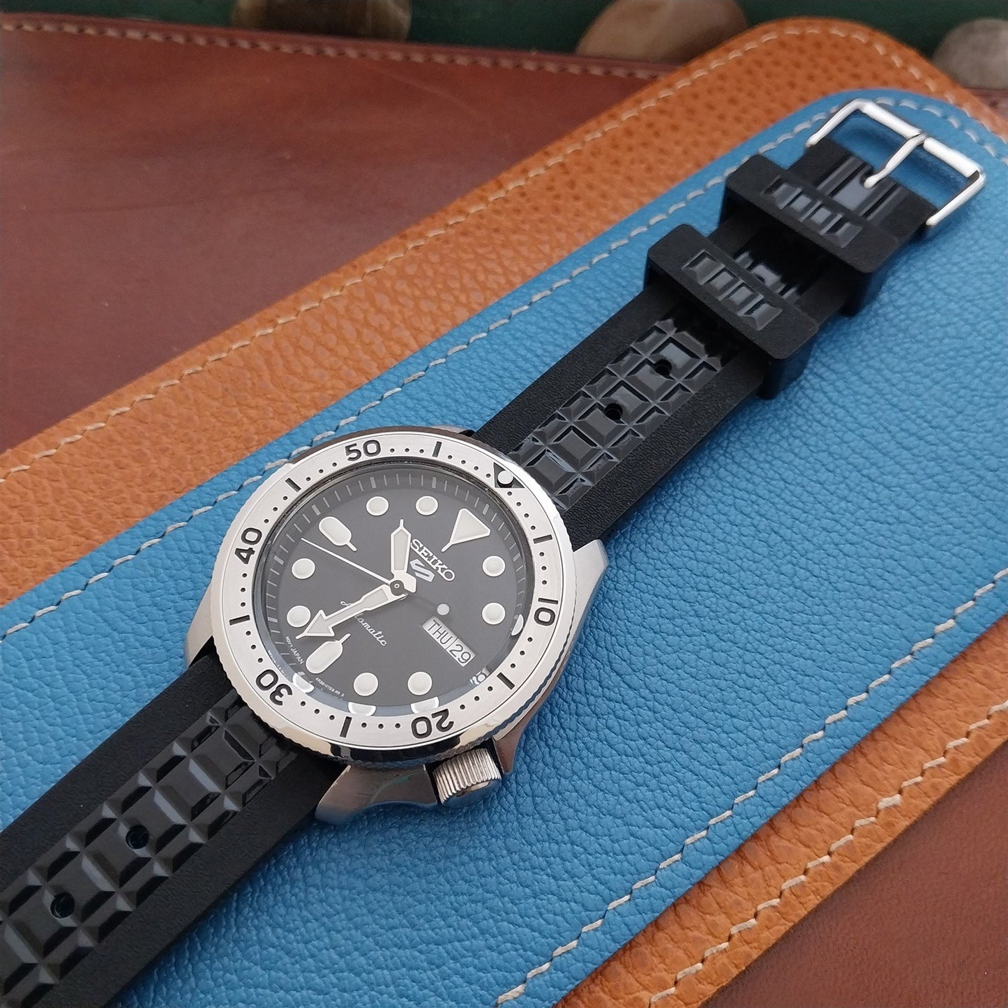 22mm TPU Rubber Black SRPD SXK Chocolate Bar Divers Watch Strap