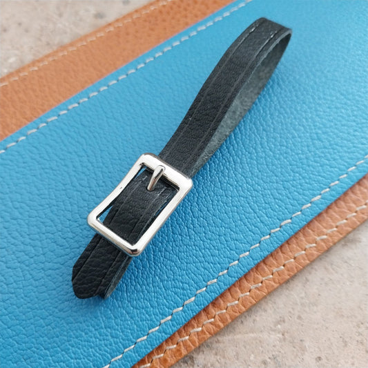 3/8" Black Grained Leather Watch Fob Strap & Polished Nickel Finish Buckle