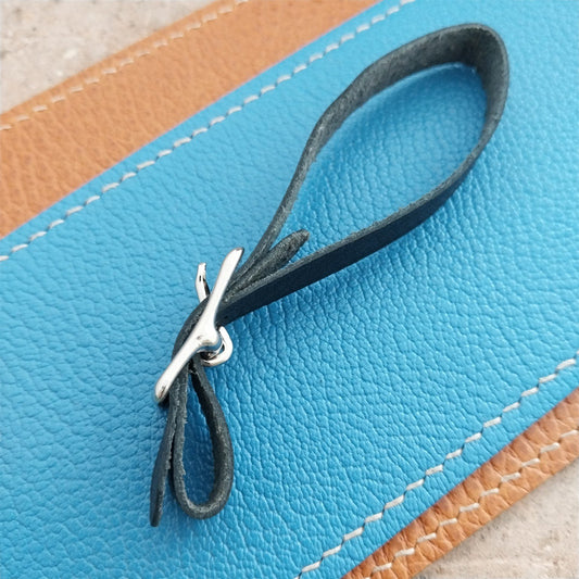 3/8" Black Grained Leather Watch Fob Strap & Polished Nickel Finish Buckle