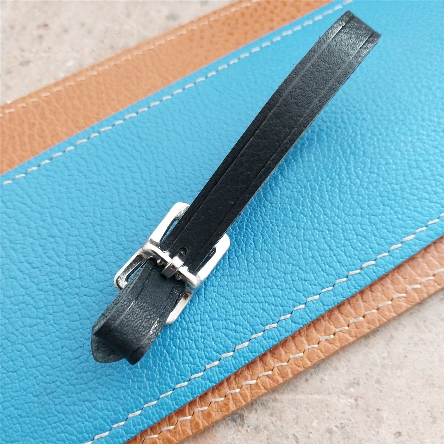 3/8" Black Grained Leather Watch Fob Strap & Polished Nickel Finish Buckle