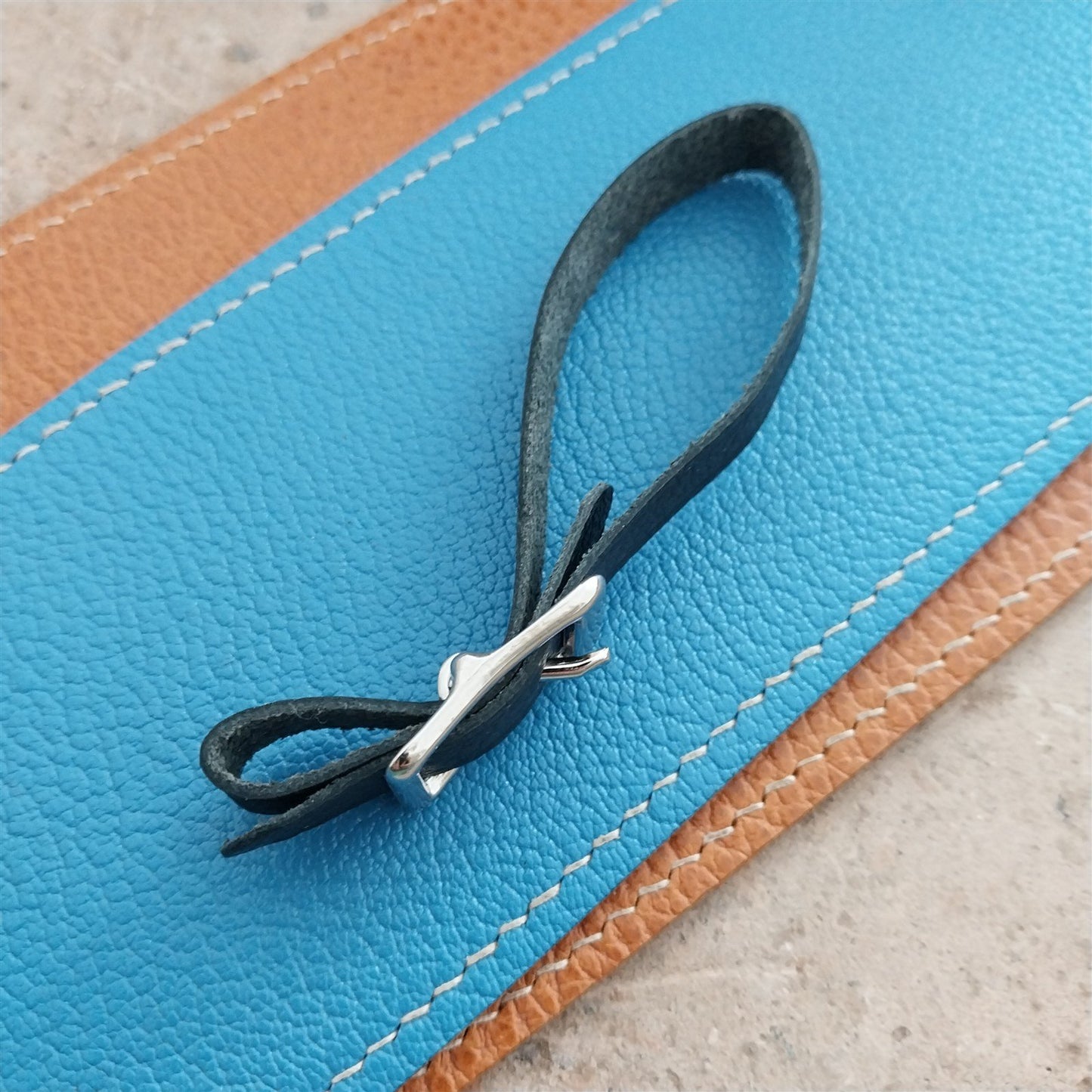 3/8" Black Grained Leather Watch Fob Strap & Polished Nickel Finish Buckle