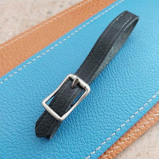 3/8" Black Grained Leather Watch Fob Strap & Amtique Nickel Finish Buckle