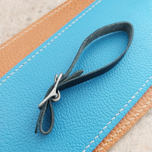 3/8" Black Grained Leather Watch Fob Strap & Amtique Nickel Finish Buckle