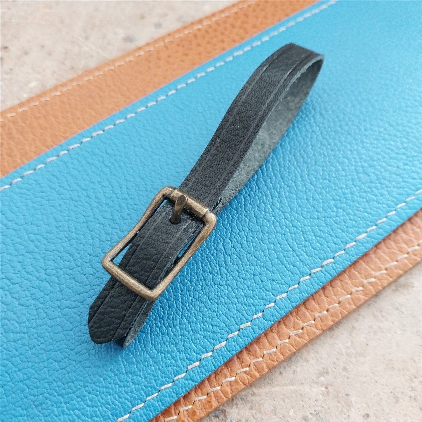 3/8" Black Grained Leather Watch Fob Strap & Antique Brass Finish Buckle