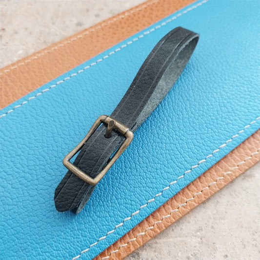 3/8" Black Grained Leather Watch Fob Strap & Antique Brass Finish Buckle