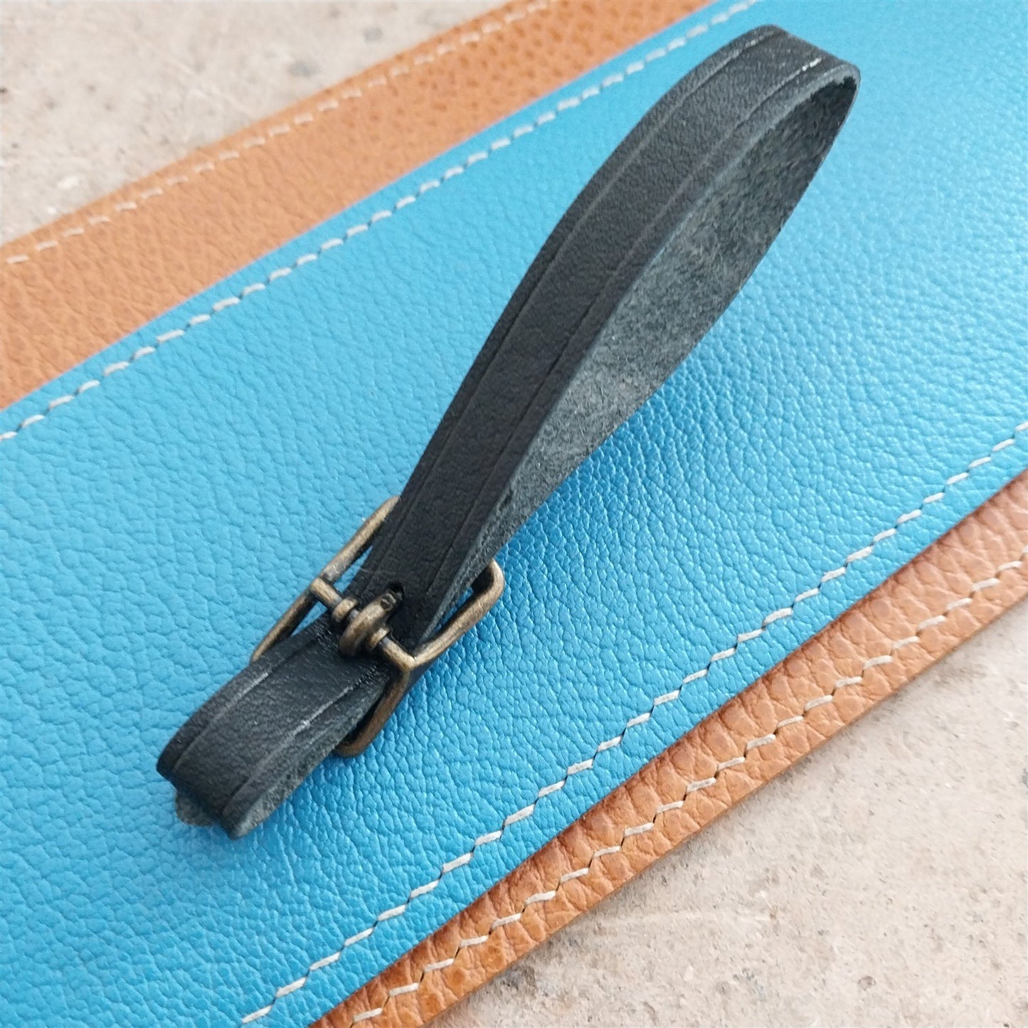 3/8" Black Grained Leather Watch Fob Strap & Antique Brass Finish Buckle