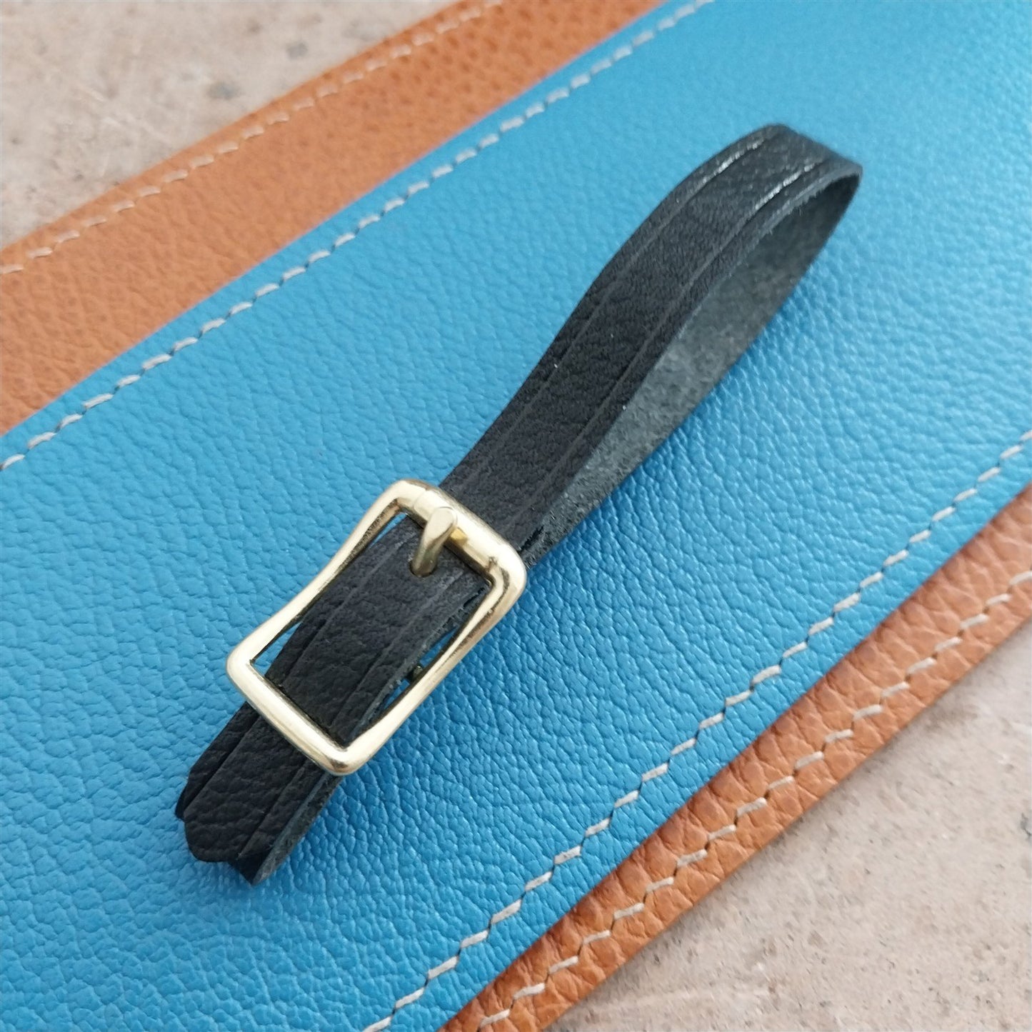 3/8" Black Grained Leather Watch Fob Strap & Polished Brass Finish Buckle