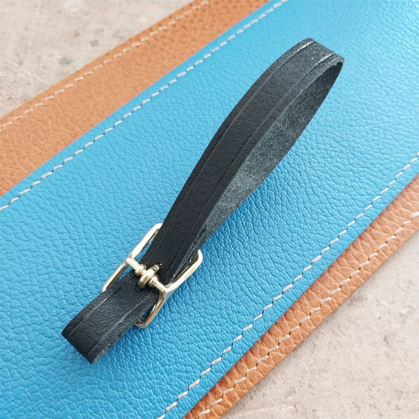3/8" Black Grained Leather Watch Fob Strap & Polished Brass Finish Buckle